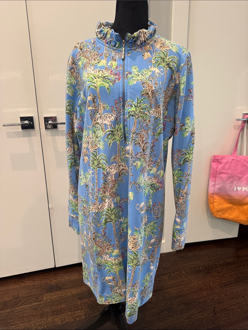 Lilly Pulitzer Blue Tropical Zip-Front Long Sleeve Dress